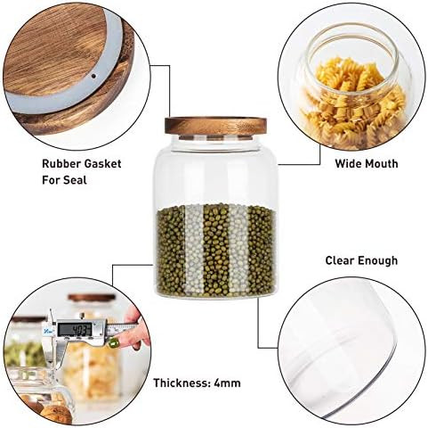 KSLE 2 Pack 45 Oz Glass Jar with Airtight Wooden Lid Cereal Dispenser Food Storage Container Clea... | Amazon (US)
