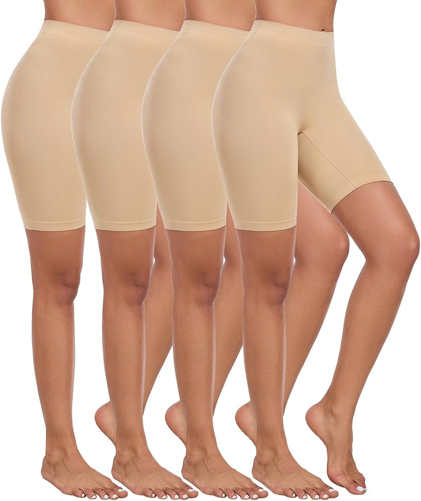 4 Pack Slip Shorts for Under Dress Women Seamless Boyshorts Panties Anti Chafing Shorts | Amazon (US)