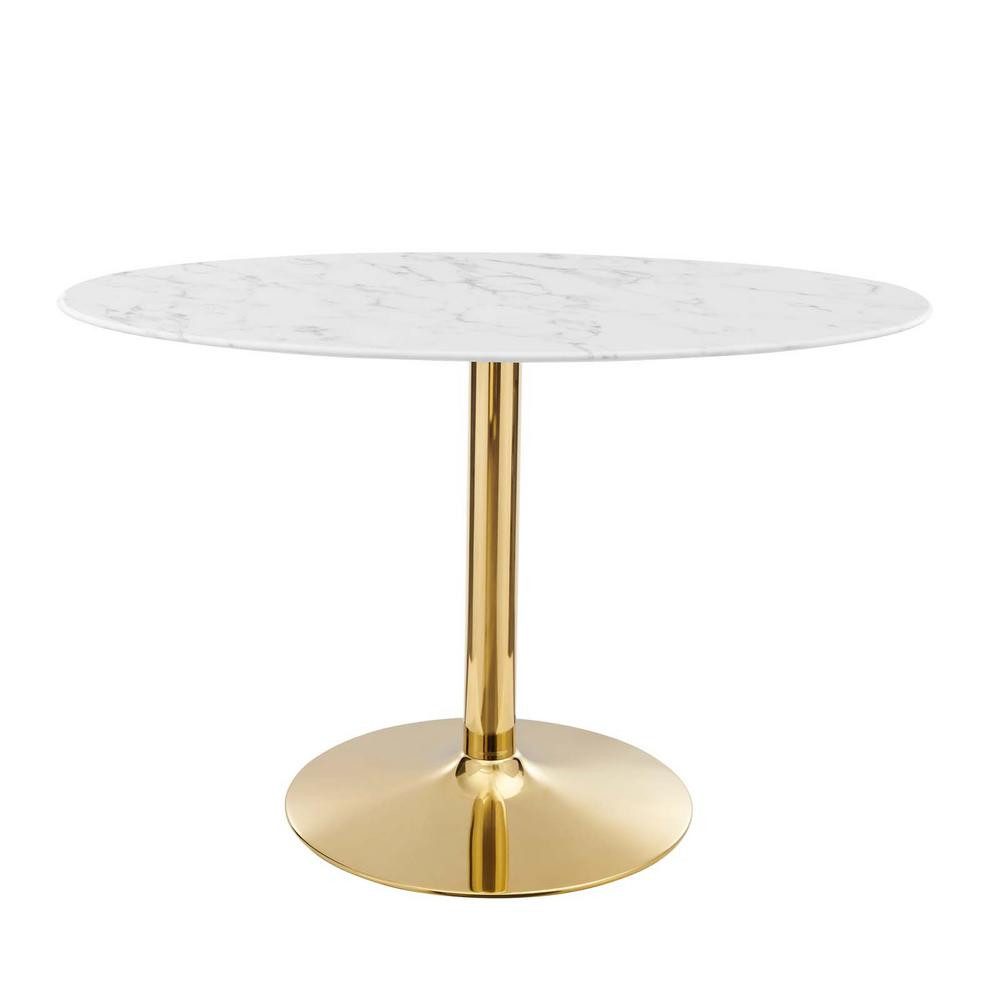 Modway Verne 48 in. Oval Artificial Marble Dining Table White Wood Top with Gold Metal Base | The Home Depot