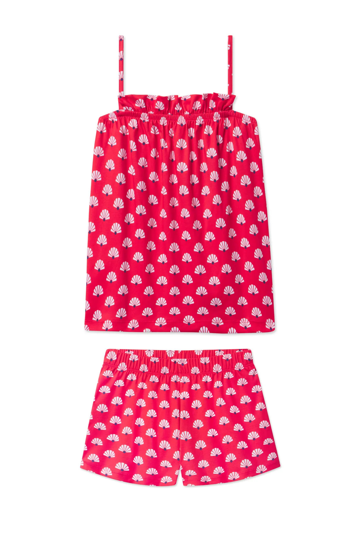 Pima Ruffle Shorts Set in Tart Scallop Shell | Lake Pajamas