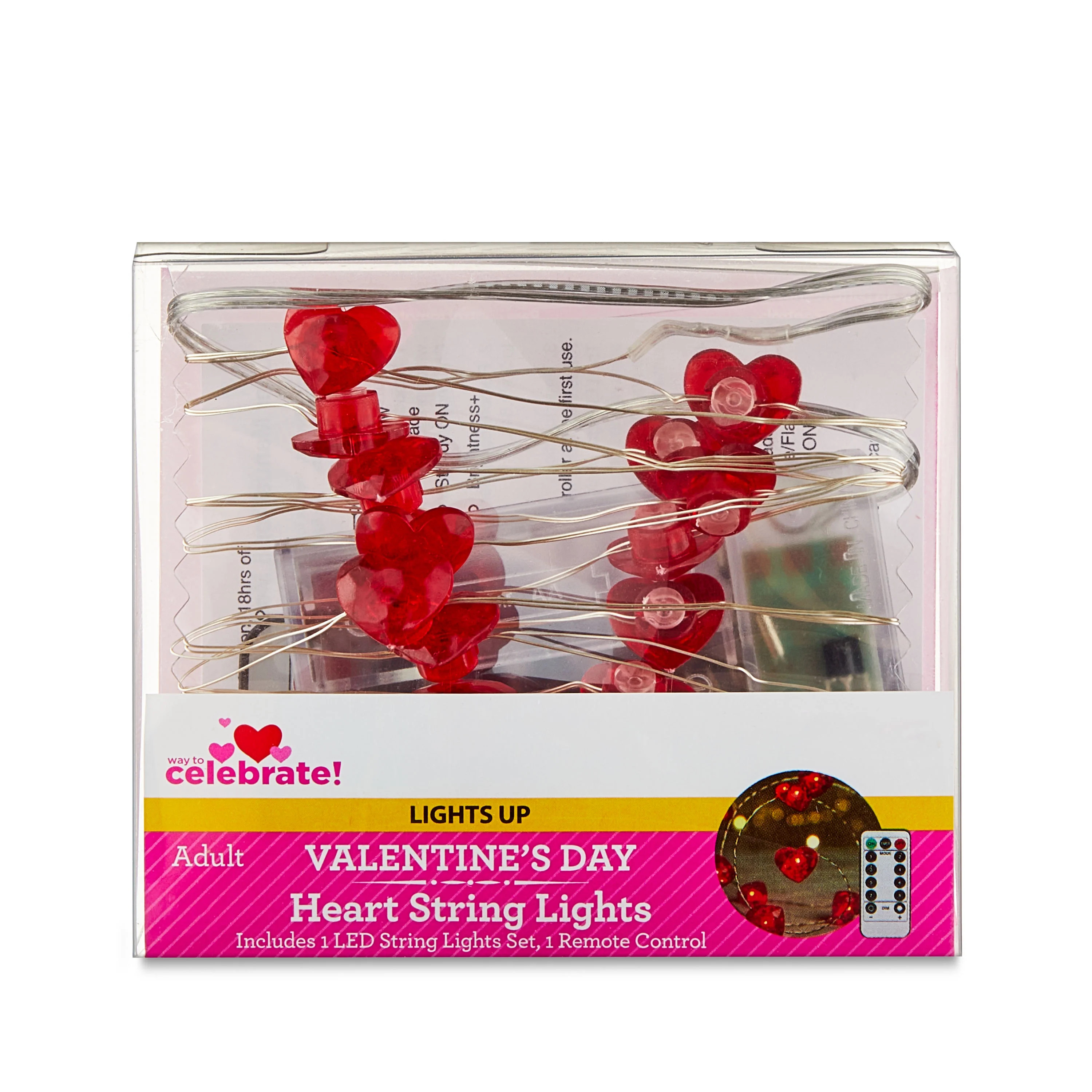 Valentine's Day Red Heart Plastic String Lights Party Favor with Remote by Way To Celebrate | Walmart (US)