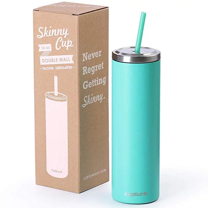 Cupture Stainless Steel Skinny Insulated Tumbler Cup with Lid and Reusable Straw - 16 oz (Bright ... | Walmart (US)