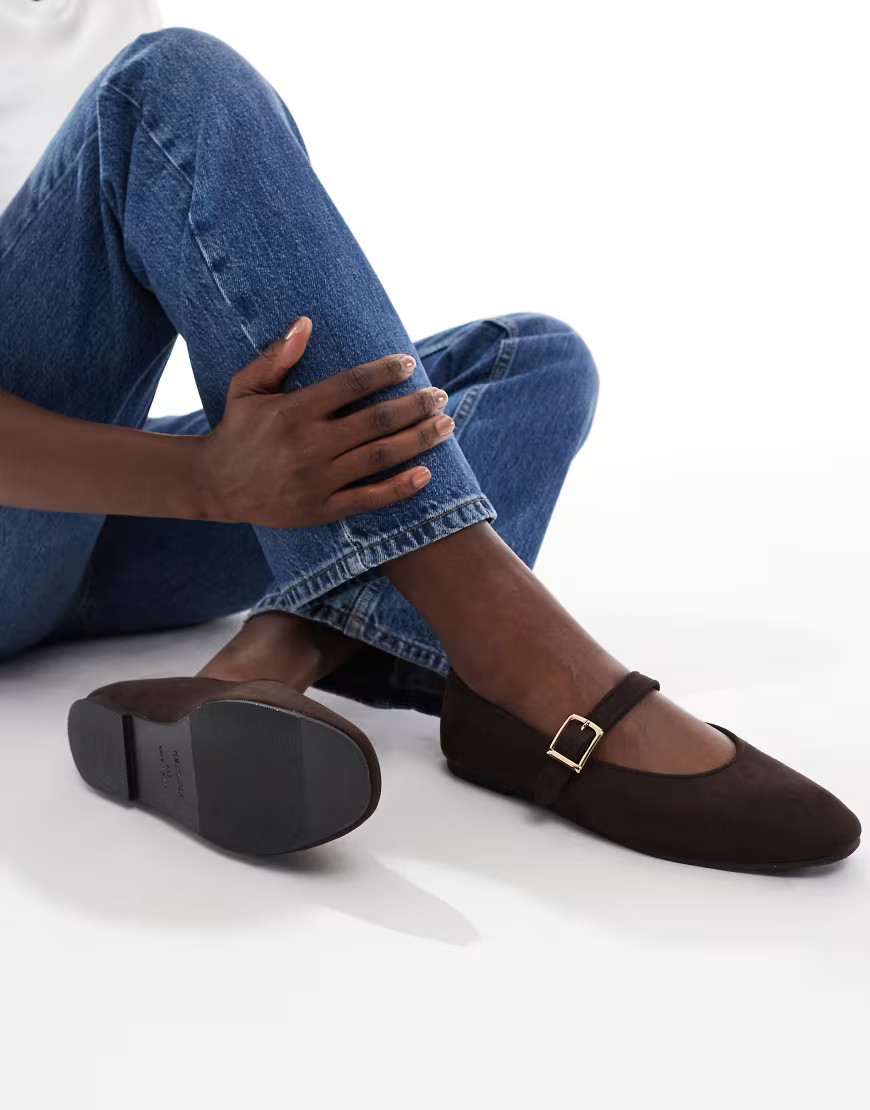 New Look suedette high vamp mary jane in brown | ASOS (Global)