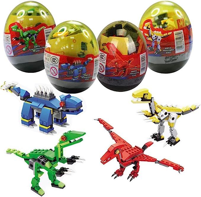 Anditoy 4 Pack Dinosaur Building Blocks Toys in Jumbo Eggs for Kids Boys Girls Easter Basket Stuf... | Amazon (US)