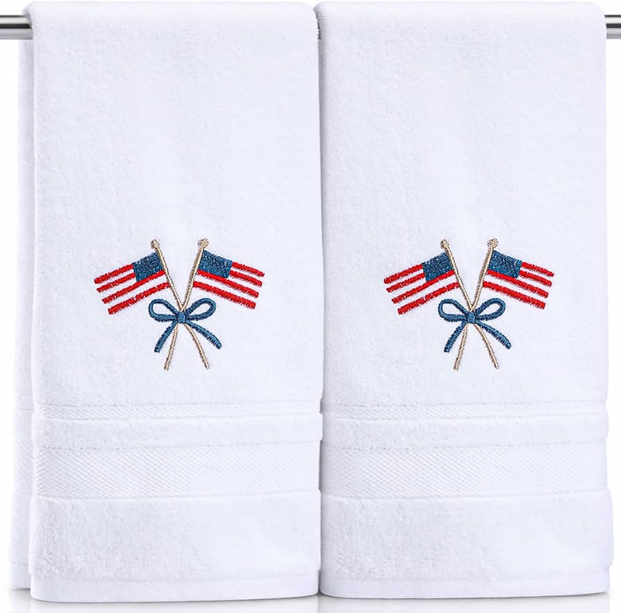 Tudomro 2 Pcs Patriotic Hand Towels White American Flag Embroidered Bathroom Towel 4th of July Di... | Amazon (US)