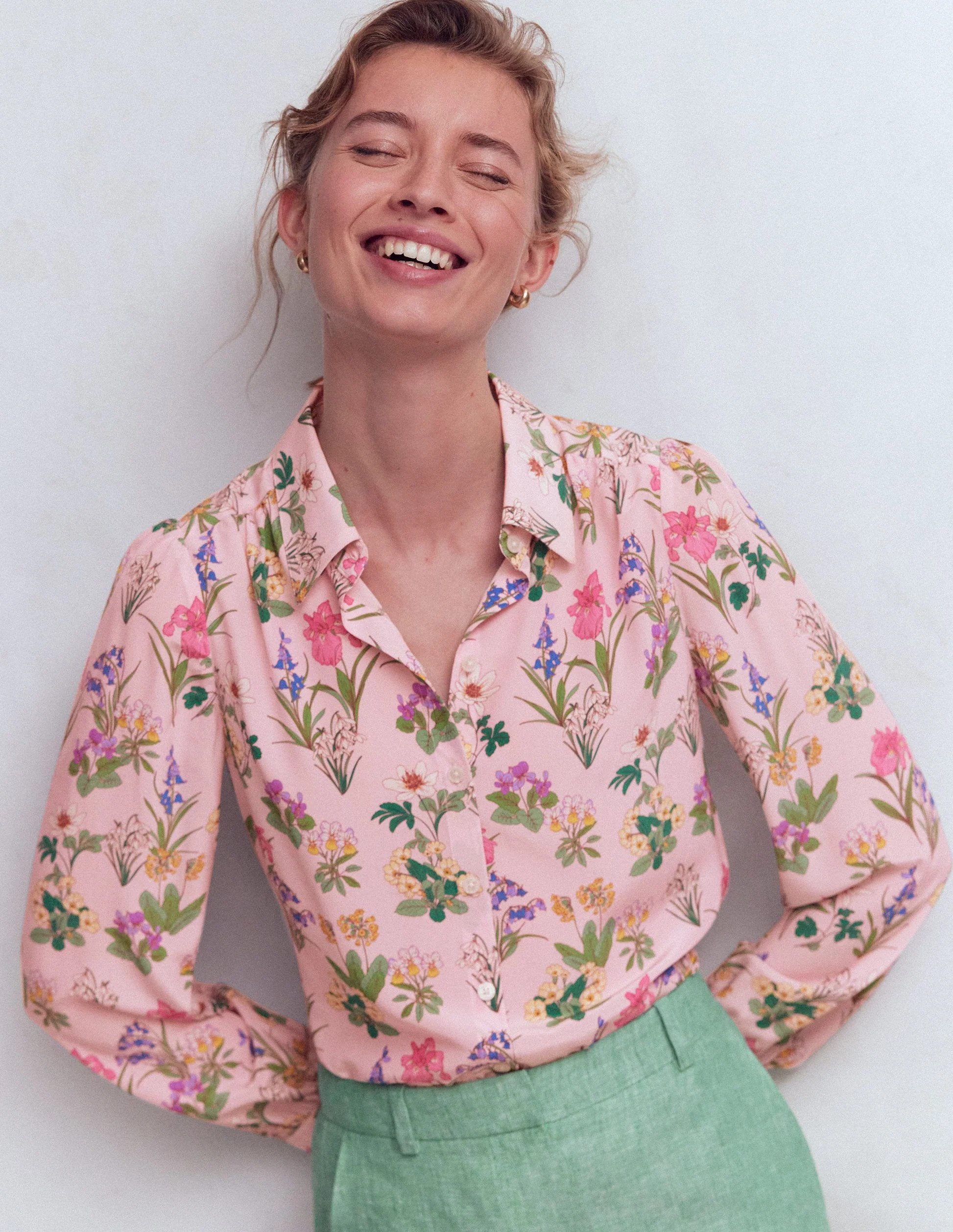 Sara Silk Shirt-French Pink, Delicate Blossom | Boden (US)