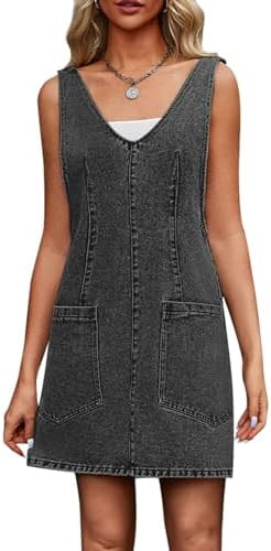 Womens High Roller Overalls Denim Dress Loose Casual Sleeveless Mini Pinafore Jean Romper Skirtal... | Amazon (US)