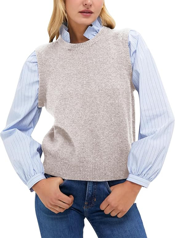 Lauweion Women's Mock Neck Patchwork Knit Sweater Casual Long Puff Sleeve Ruffle Collar 2 in 1 St... | Amazon (US)