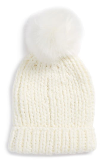 Women's Free People Happy Trails Faux Fur Pom Beanie - Ivory | Nordstrom