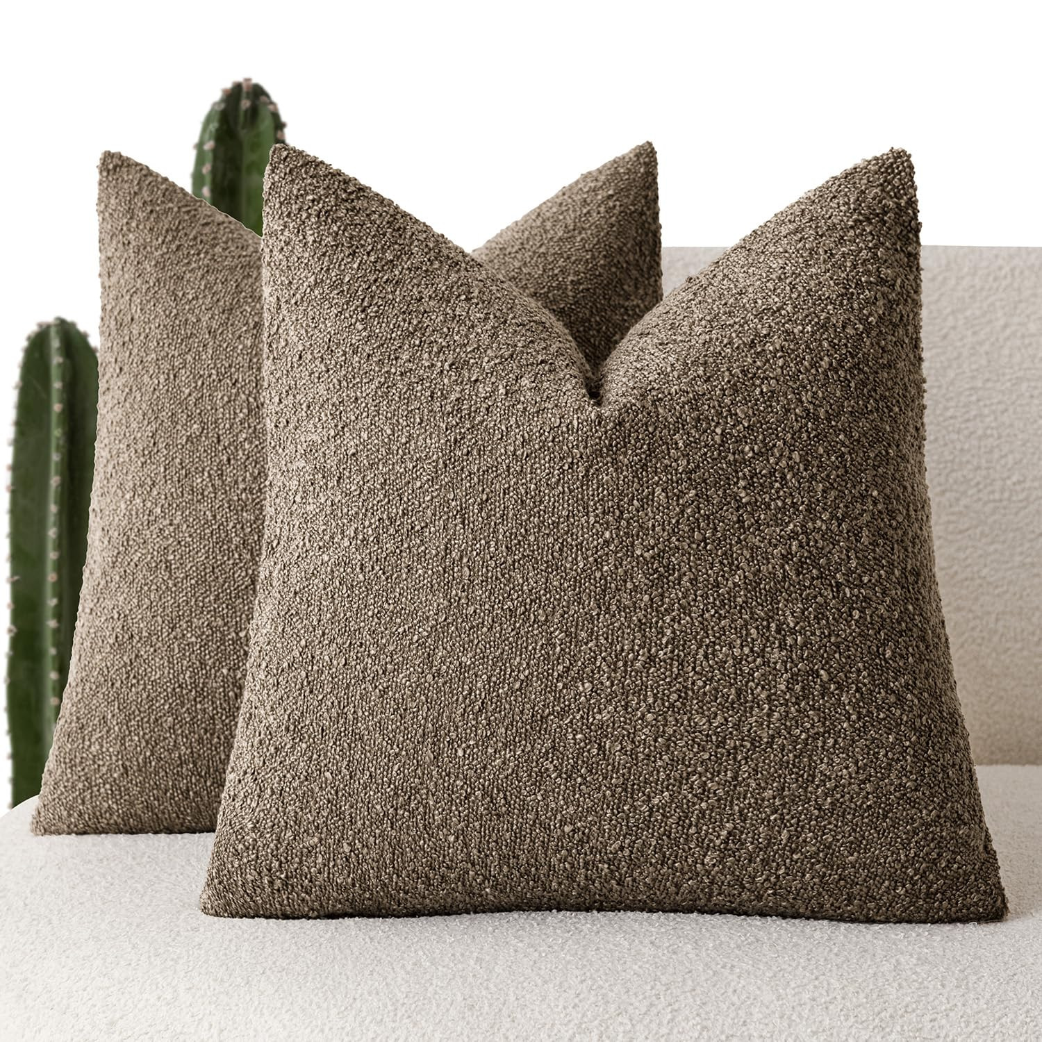 Foindtower Pack of 2, Decorative Textured Boucle Throw Pillow Covers Neutral Accent Solid Pillow ... | Amazon (US)