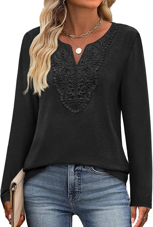 XIEERDUO Boho Tops for Women Blouses Dressy Casual V Neck Long Sleeve Shirts Fall Outfits Trendy ... | Amazon (US)