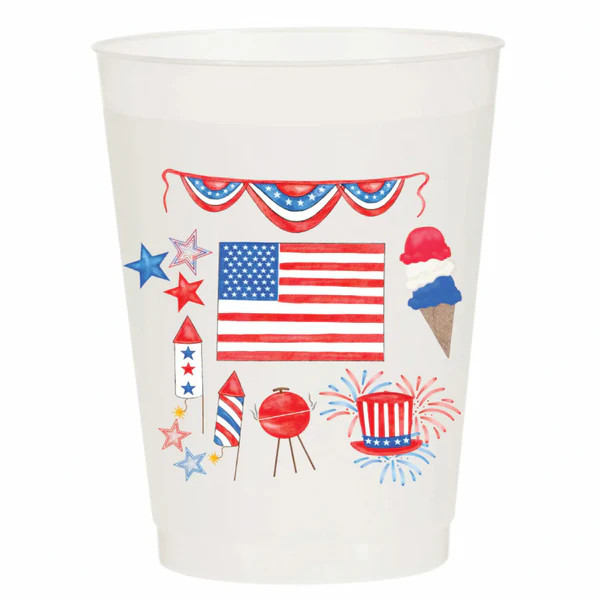 4th of July Watercolor Reusable Cups, Set of 6 | Waiting On Martha
