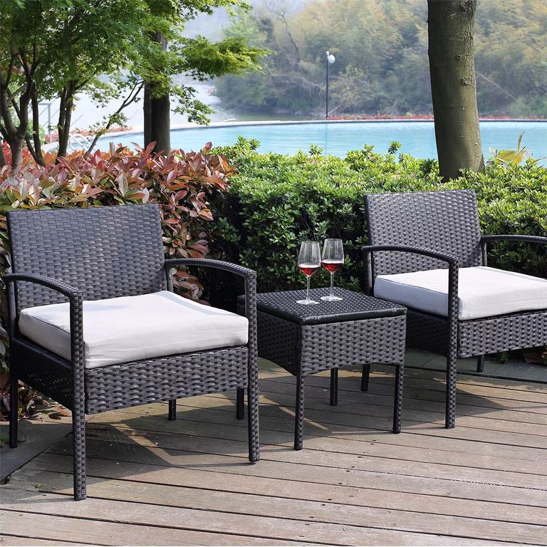 PROHIKER 3 Pieces Outdoor Patio Furniture Modern PE Rattan Wicker Chairs and Table Set, Weather-R... | Walmart (US)