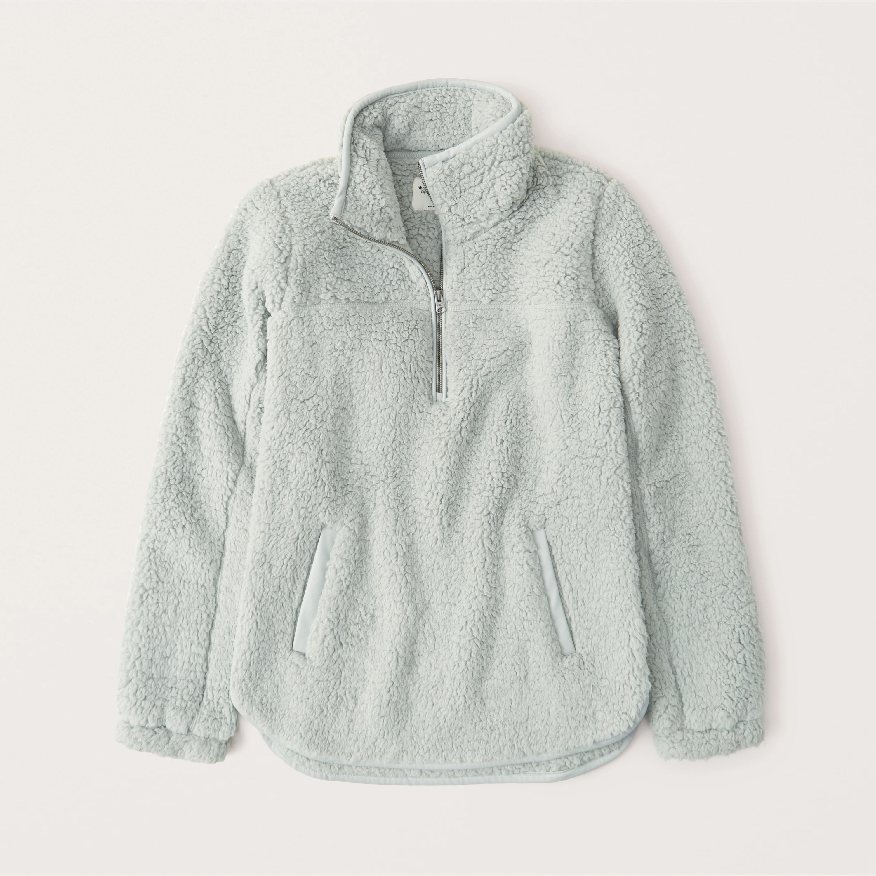 Sherpa Half-Zip Faux Leather-Trim Sweatshirt | Abercrombie & Fitch (US)