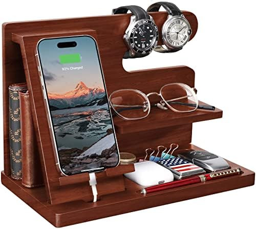 Gifts for Men Wood Phone Docking Station Gifts for him Husband Nightstand Organizer Cell Phone St... | Amazon (US)