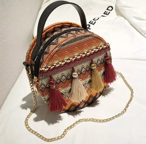Boho Rattan Weave Shoulder Bag Round Messenger Tassels Women - Etsy | Etsy (US)