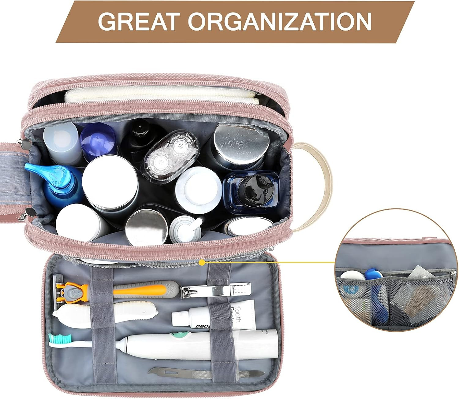 Toiletry Bag for Women, BAGSMART Travel Toiletry Organizer Dopp Kit Water-resistant Shaving Bag for  | Amazon (US)