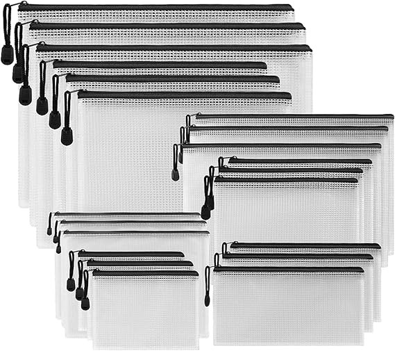 SUNEE 21Pack Zipper Pouch(Black, 7 Sizes), Water-Resistant Zip Bag for School Office Supplies, Pu... | Amazon (US)