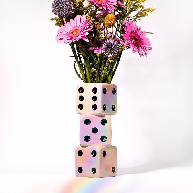 Iridescent Triple Dice Vase, Maximalist Home Decor Ceramic Flower Vase, Iridescent Desk Accessori... | Amazon (US)