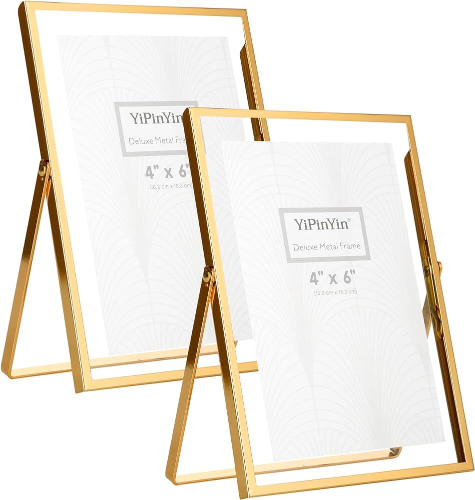 Gold 4x6'' Floating Frame Set of 2, For Photo Sizes (3.5x5'', 4x 6'' up to full size 5x7'' ), 5x7... | Amazon (US)