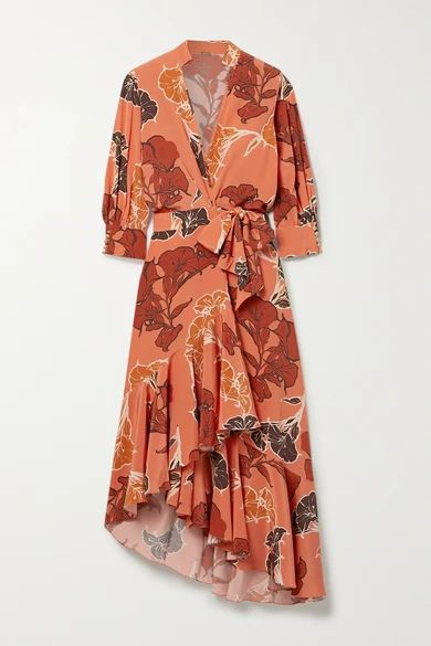 Johanna Ortiz - Rum Journey Asymmetric Floral-print Silk Crepe De Chine Wrap Dress - Orange | NET-A-PORTER (US)