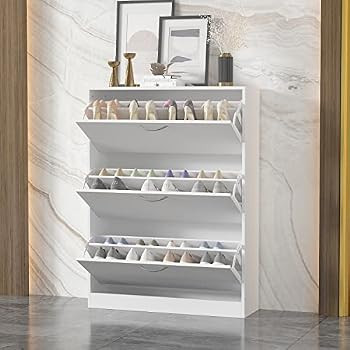 Homsee Modern Shoe Storage Cabinet with 3 Flip Drawers, Wood 3-Tier Shoe Rack Storage Organizer f... | Amazon (US)