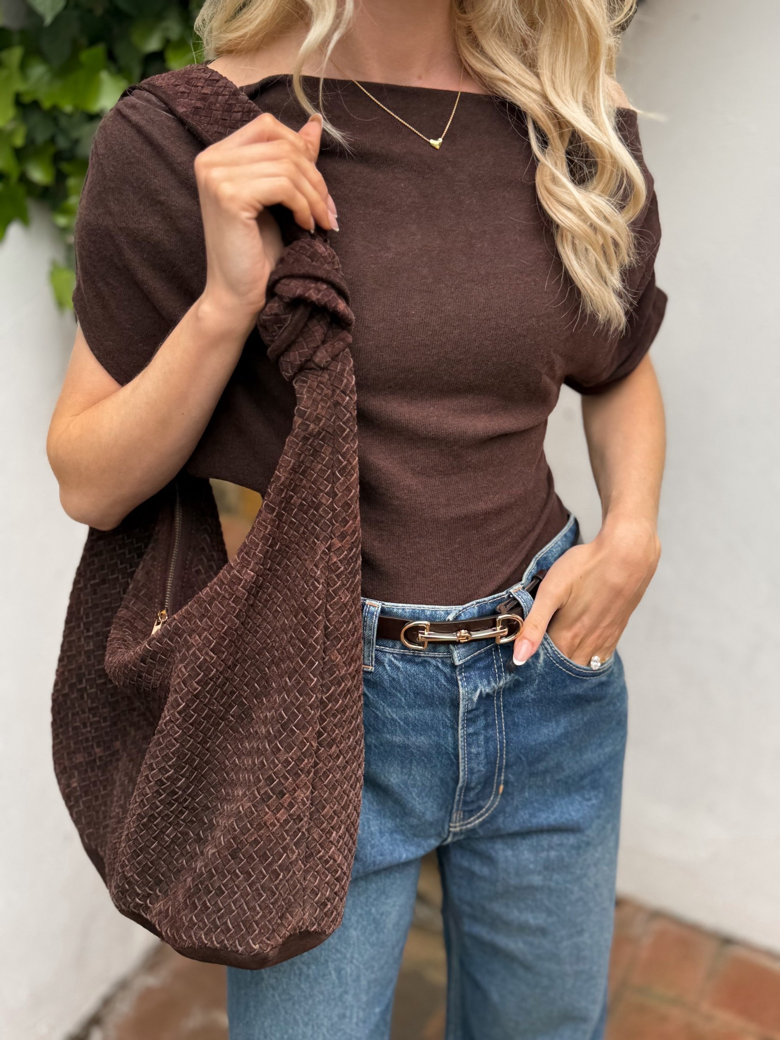 Love an off the shoulder top, such a great way to add shape & elevate a basic outfit 🤎 

Reformation, neutral outfits, wide jeans, spring look

#LTKspring