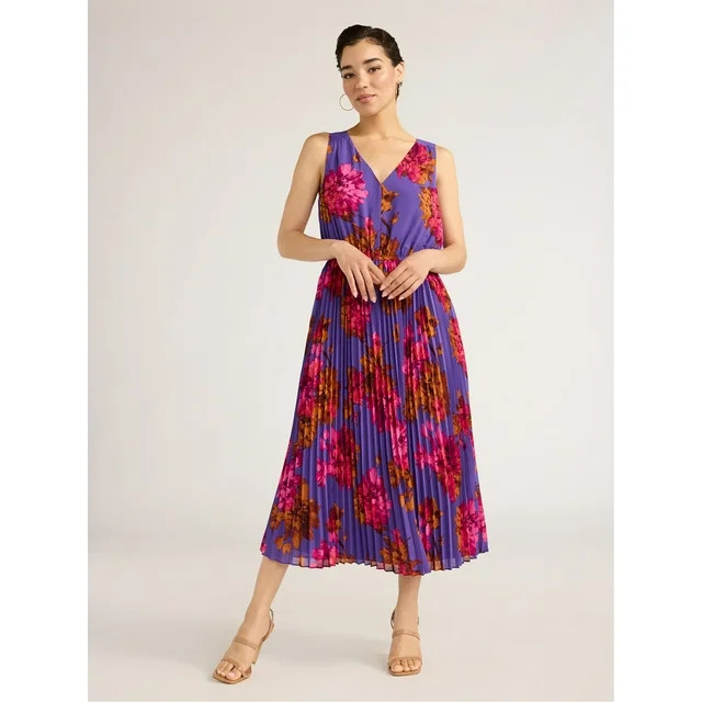 Sofia Jeans Women's and Women's Plus Size Sleeveless Pleated V-Neck Dress, Above Ankle Length, Si... | Walmart (US)
