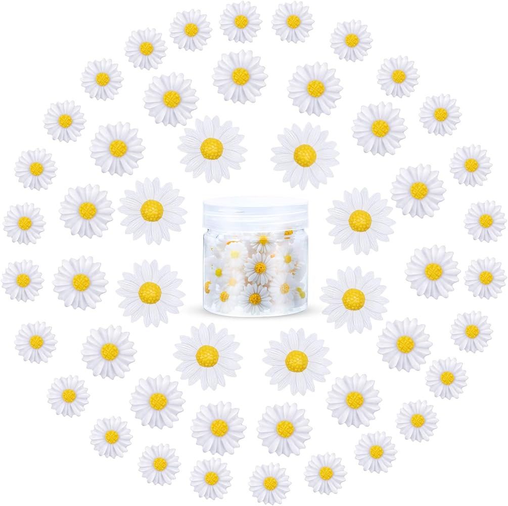 Hicarer 50 Pieces Tiny Resin Daisies Flower Mini Decorated Daisies Daisy Flower Resin Charms with... | Amazon (US)