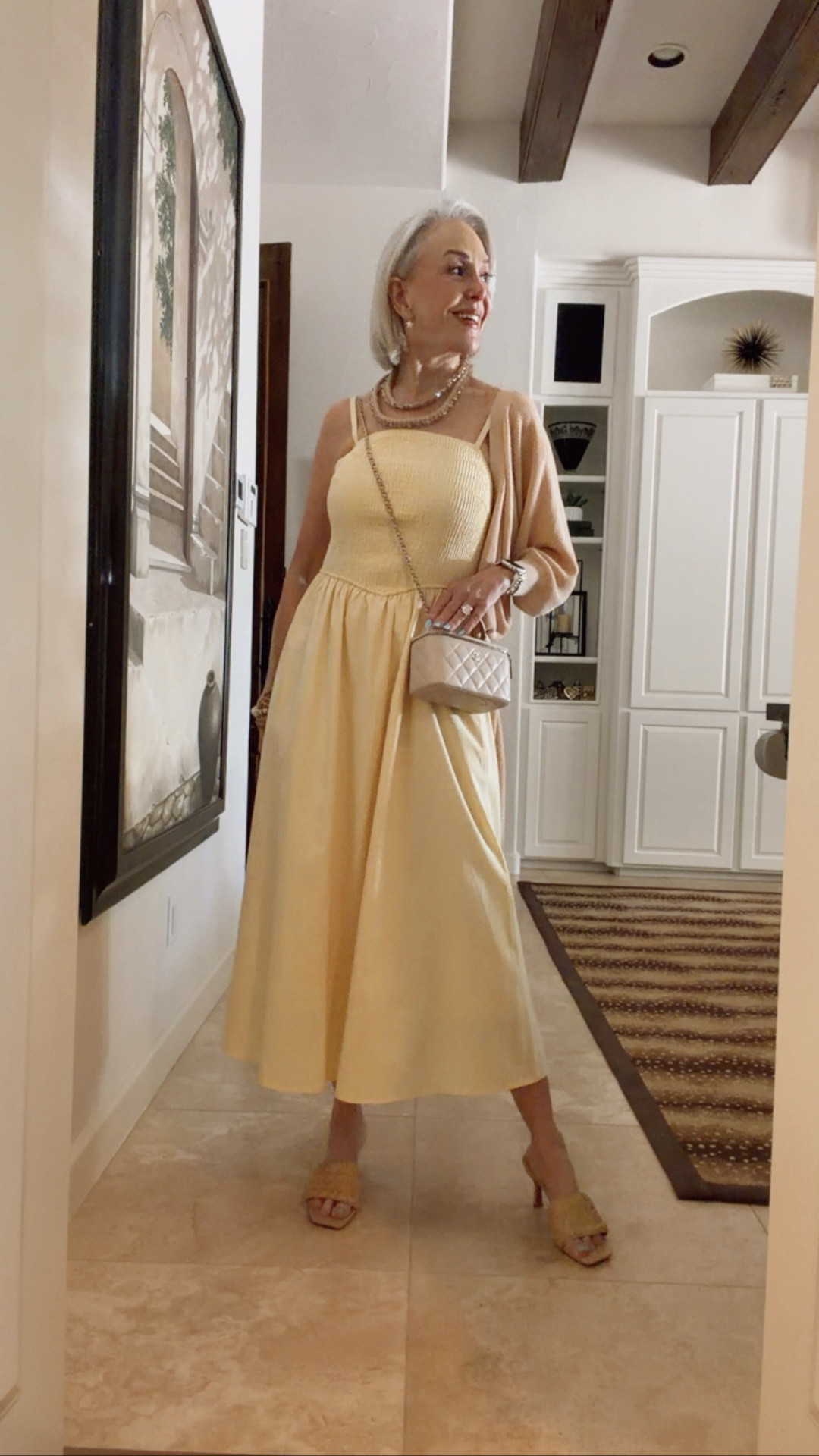 Boho Maxi Dress Features A Stunning Fit and Flare Cut, Showing off Your Curves in All The Right Way. Women Sleeveless Smocked Dress Creates A Streamlined Silhouette and The Flowy Hem Adds A Touch of Whimsy
Shrug, raffia slides, Blau necklace

#LTKOver40 #LTKgrwm #LTKootd