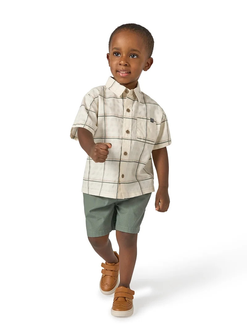 Modern Moments by Gerber Baby and Toddler Boy Button Front Shirt and Short Set, 2-Piece, Sizes 0/... | Walmart (US)