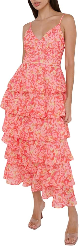 Women Floral Print Maxi Long Dress Ruffle Tiered Casual V Neck Sleeveless Cami Dress Summer Beach... | Amazon (US)