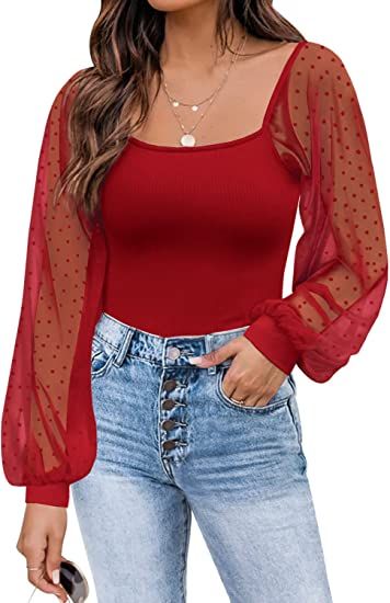 DOROSE Womens Mesh Long Sleeve Shirts Casual Blouses Tops | Amazon (US)