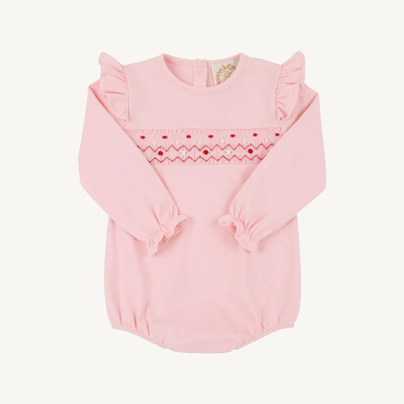 Long Sleeve Smocked Biltmore Bubble - Pink with Rosebuds | The Beaufort Bonnet Company