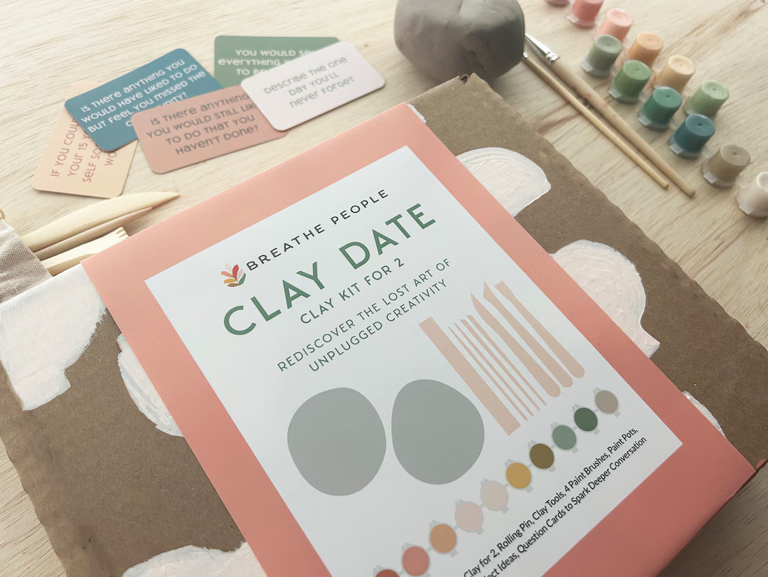 Clay Date Night Pottery Kit for 2 With Conversation Cards, Couples Clay Kit, DIY Clay Kit Date Ni... | Etsy (US)