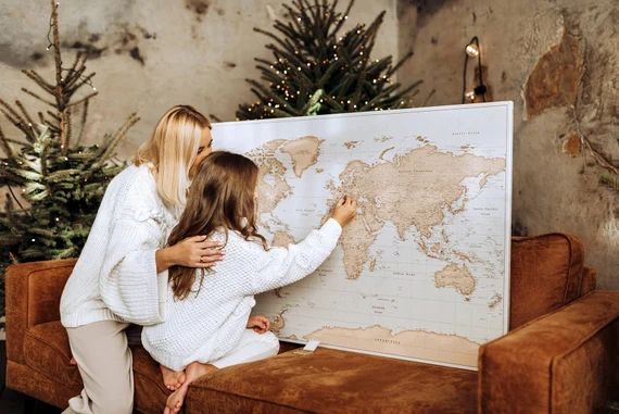 Places I've Been Map  Push Pin World Map Wall Art  | Etsy | Etsy (US)