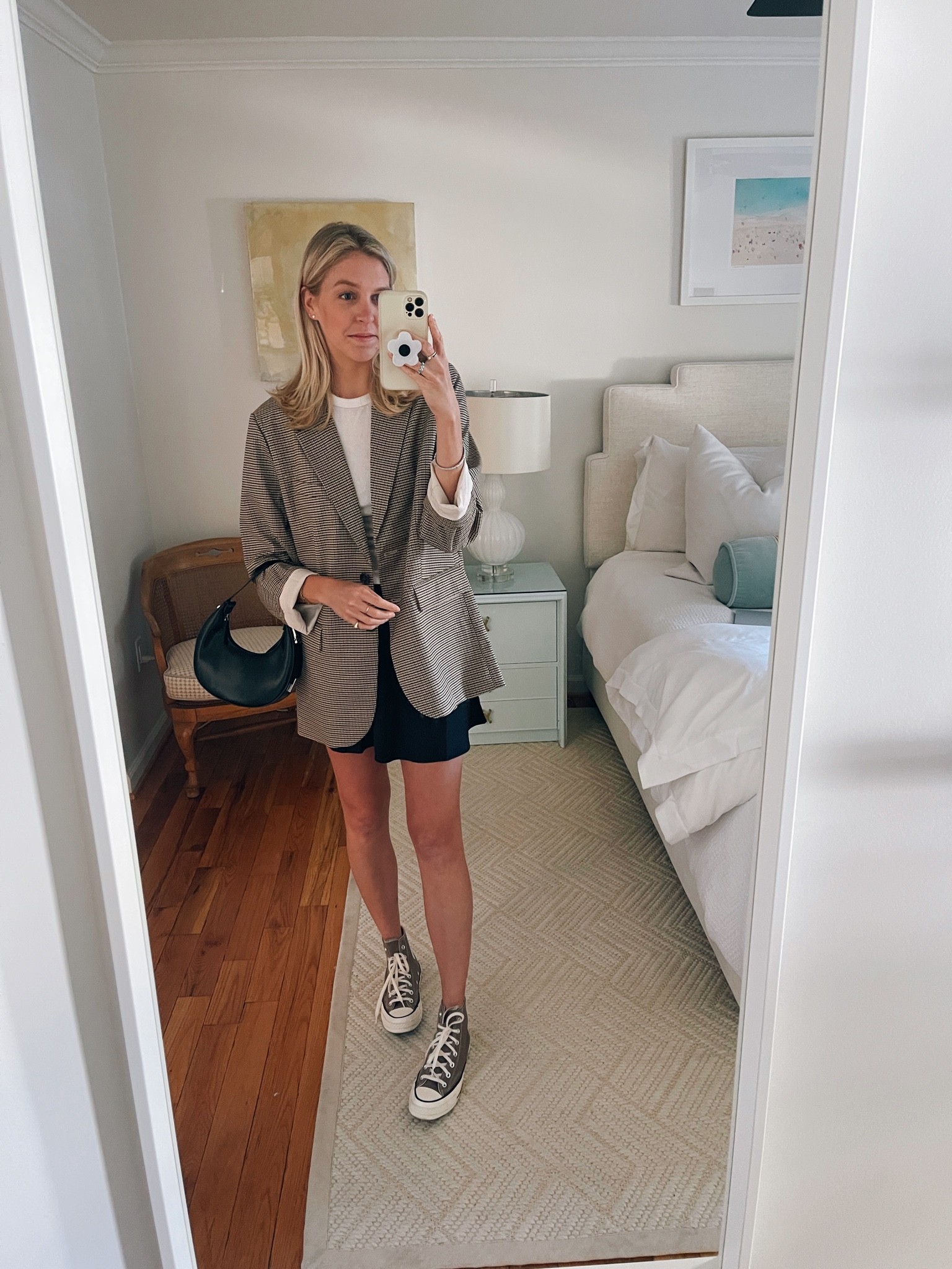 Silk mini skirt styled for work! 