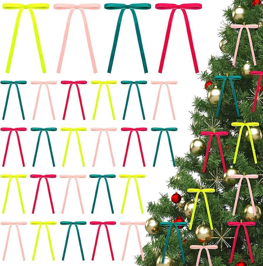 36 Pcs Velvet Bows for Christmas Tree Vintage Bows Neutral Xmas Decor Premade Bows Velvet Ornamen... | Amazon (US)