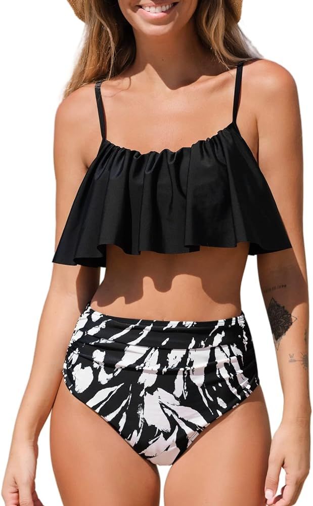 CUPSHE Women's High Waisted Falbala Bikini Set | Amazon (US)