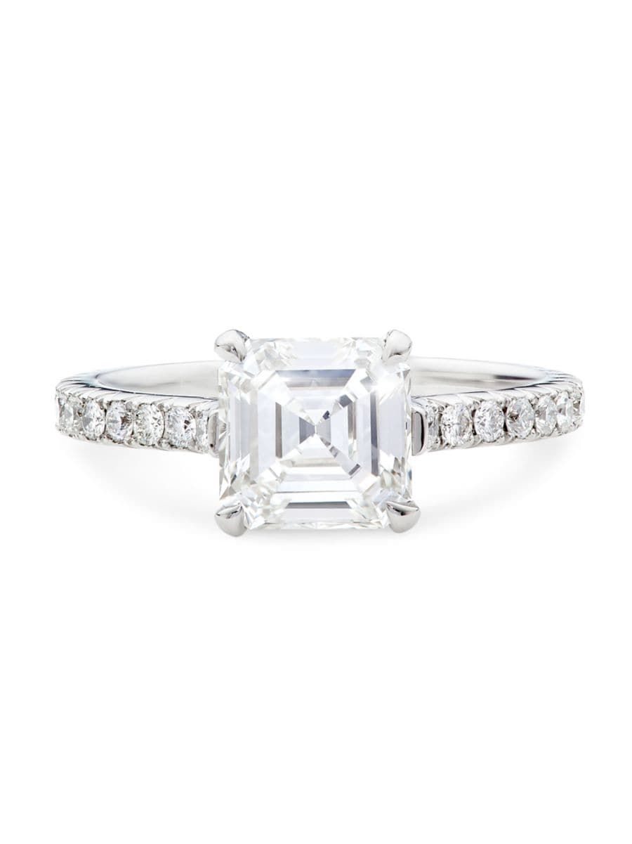 2.38 CTW Asscher Cut Diamond Pave Cocktail Ring in Platinum | Saks Fifth Avenue