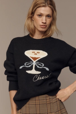 English Factory Cocktail Motif Sweater | Anthropologie (US)