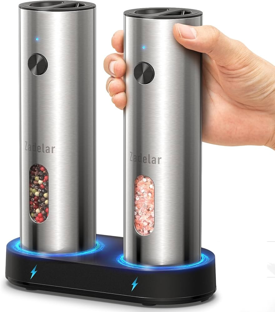 Zadelar Rechargeable Electric Salt and Pepper Grinder Set with USB-C Charging Base, Stainless Ste... | Amazon (US)