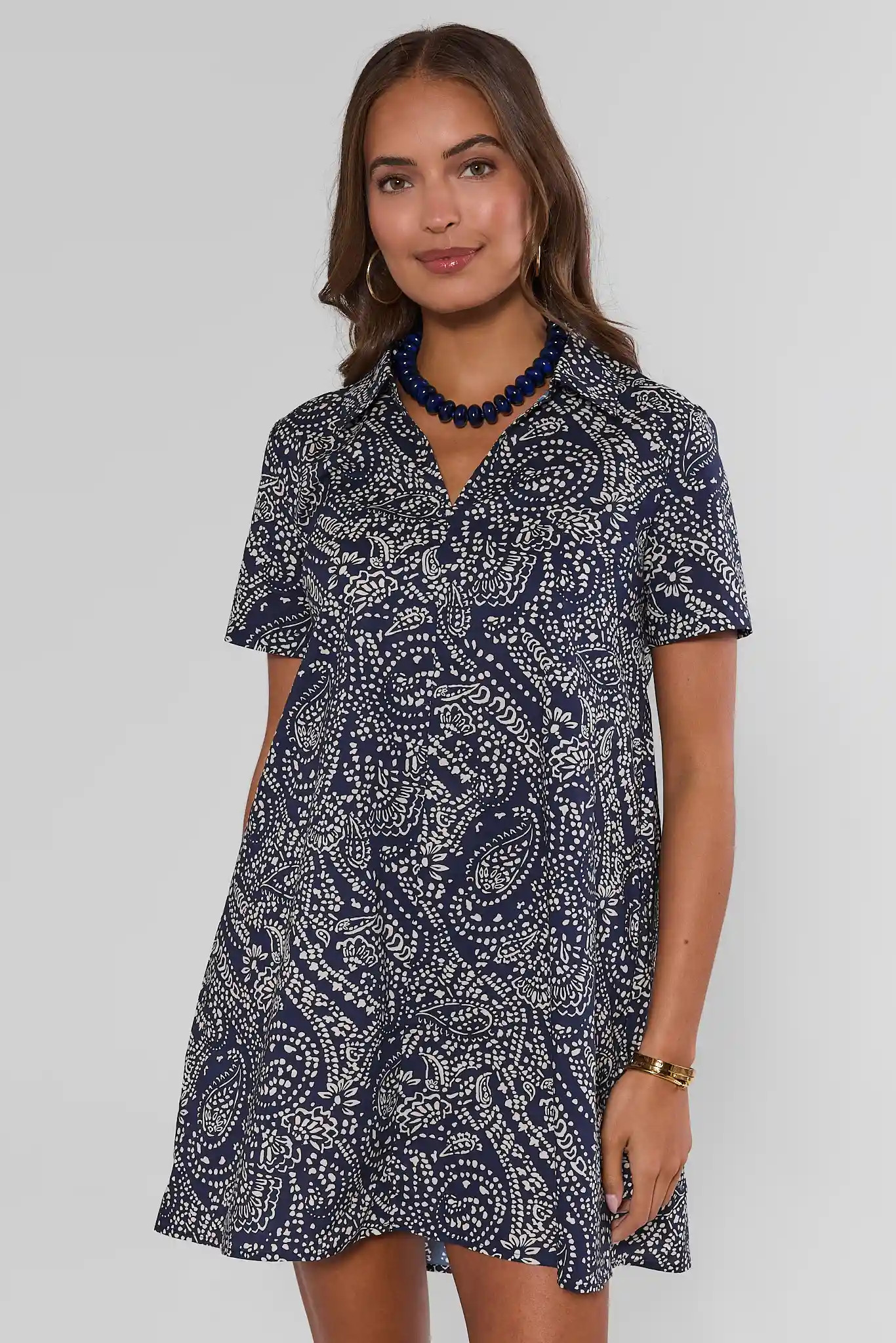 Tia Navy Printed Collared Short Dress | Avara