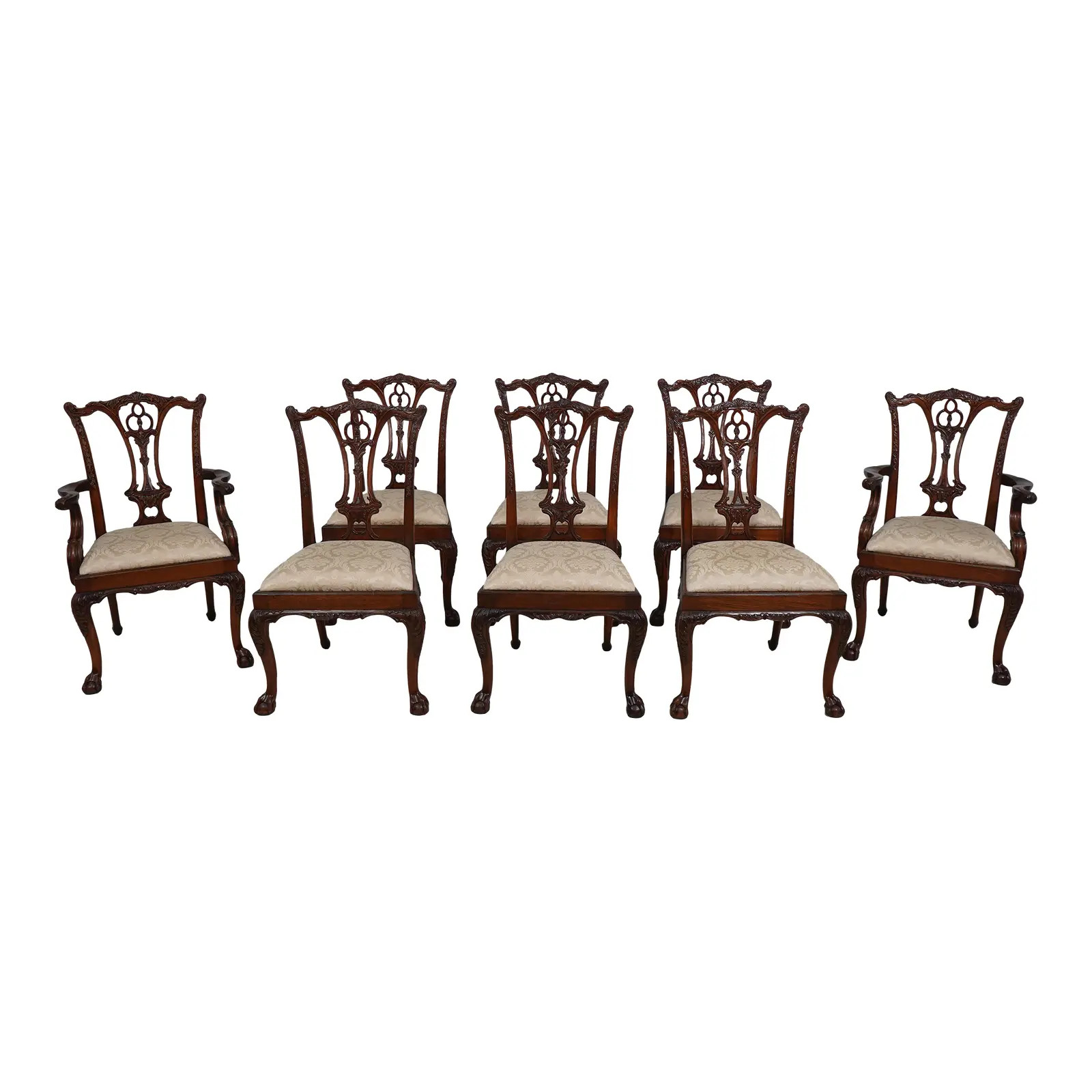 Set of 8 Hickory White Co Chippendale Mahogany Dining Room Chairs | Chairish