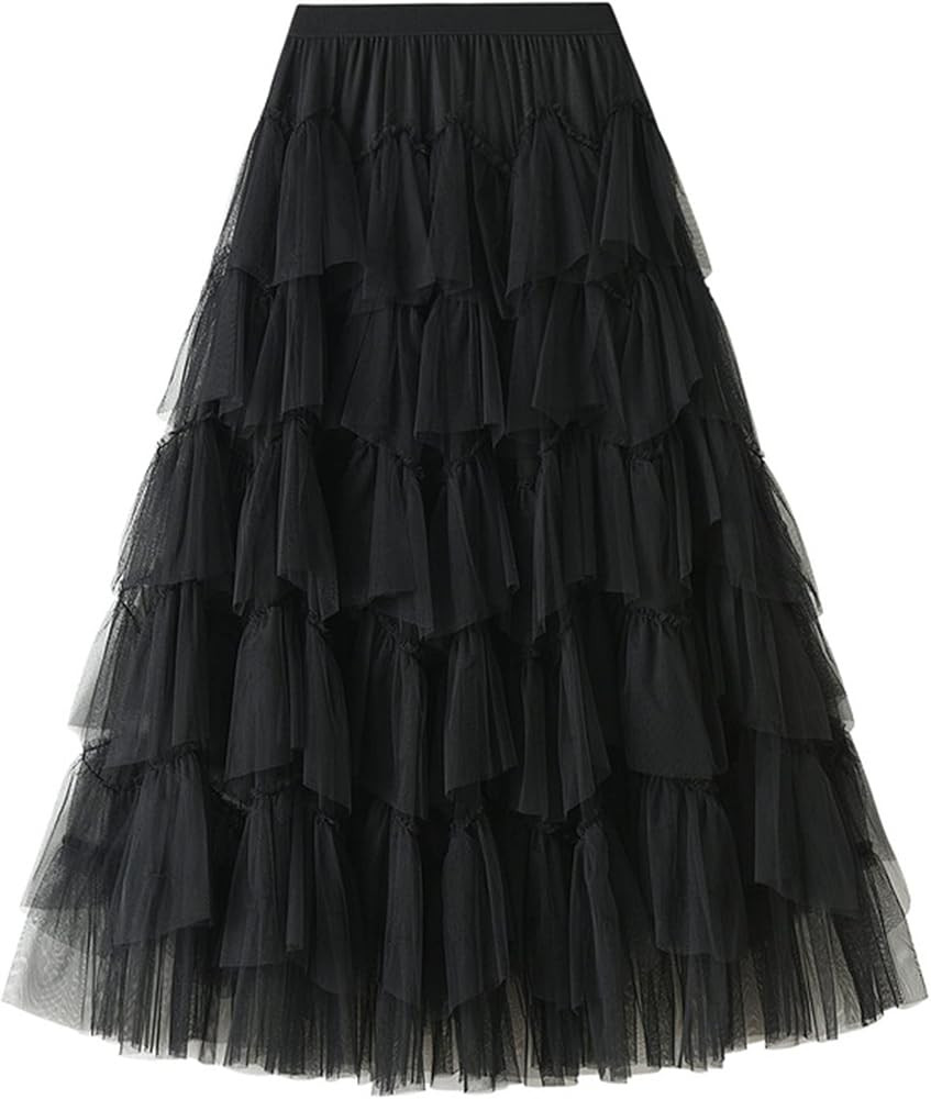 Dirholl Women's A-Line Fairy Elastic Waist Polyester Spandex Midi Skirt | Amazon (US)