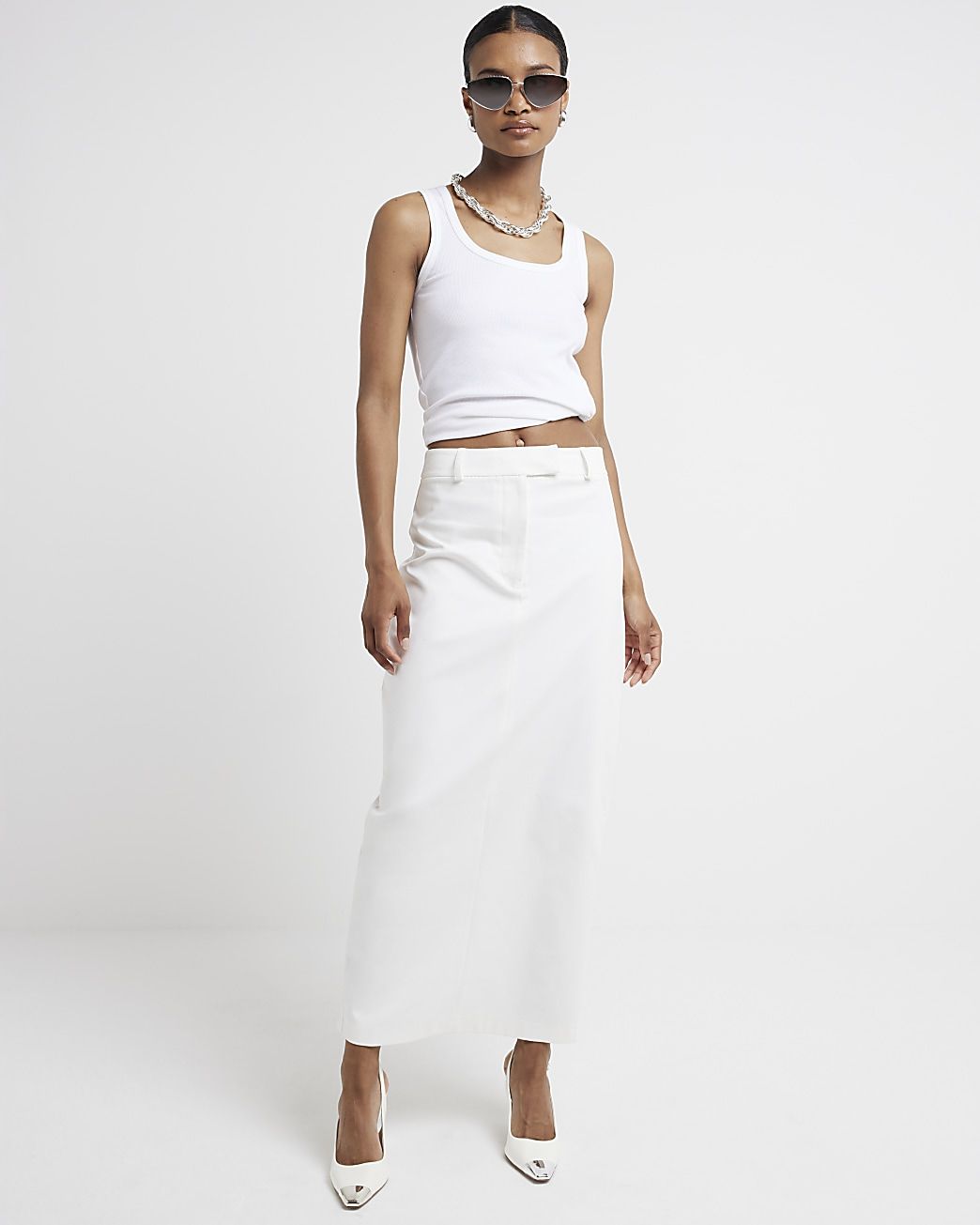 White ultra long tailored maxi skirt | River Island (UK & IE)