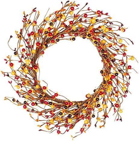 VGIA 14 inch Artificial Fall Wreath Berry Wreath Fall Maple Leaf Wreath for Front Door Fall Decorati | Amazon (US)