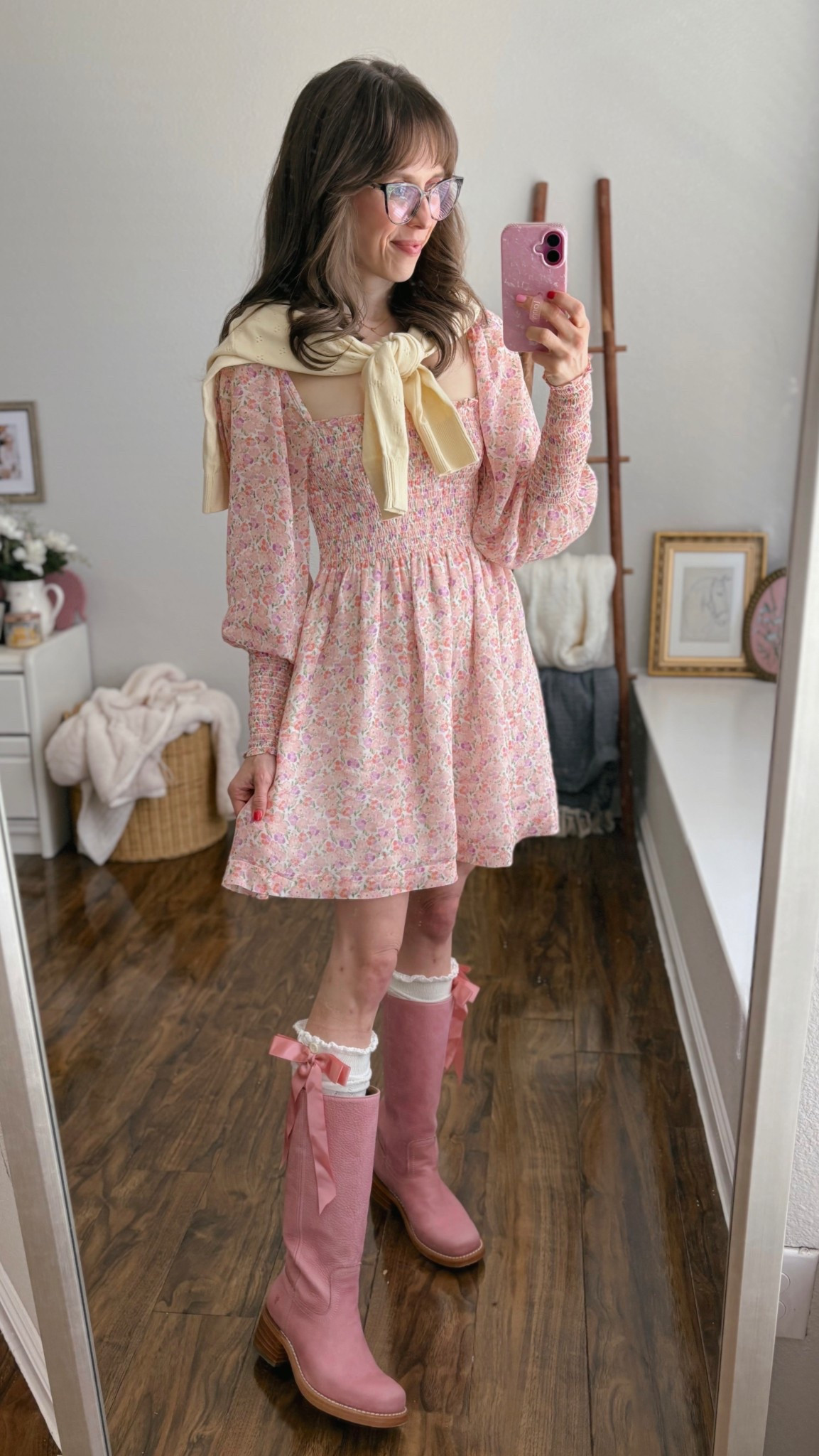 Hill house Grace nap dress, butter yellow cardigan, pink Frye boots

#LTKValentine #LTKSeasonal #LTKPetite