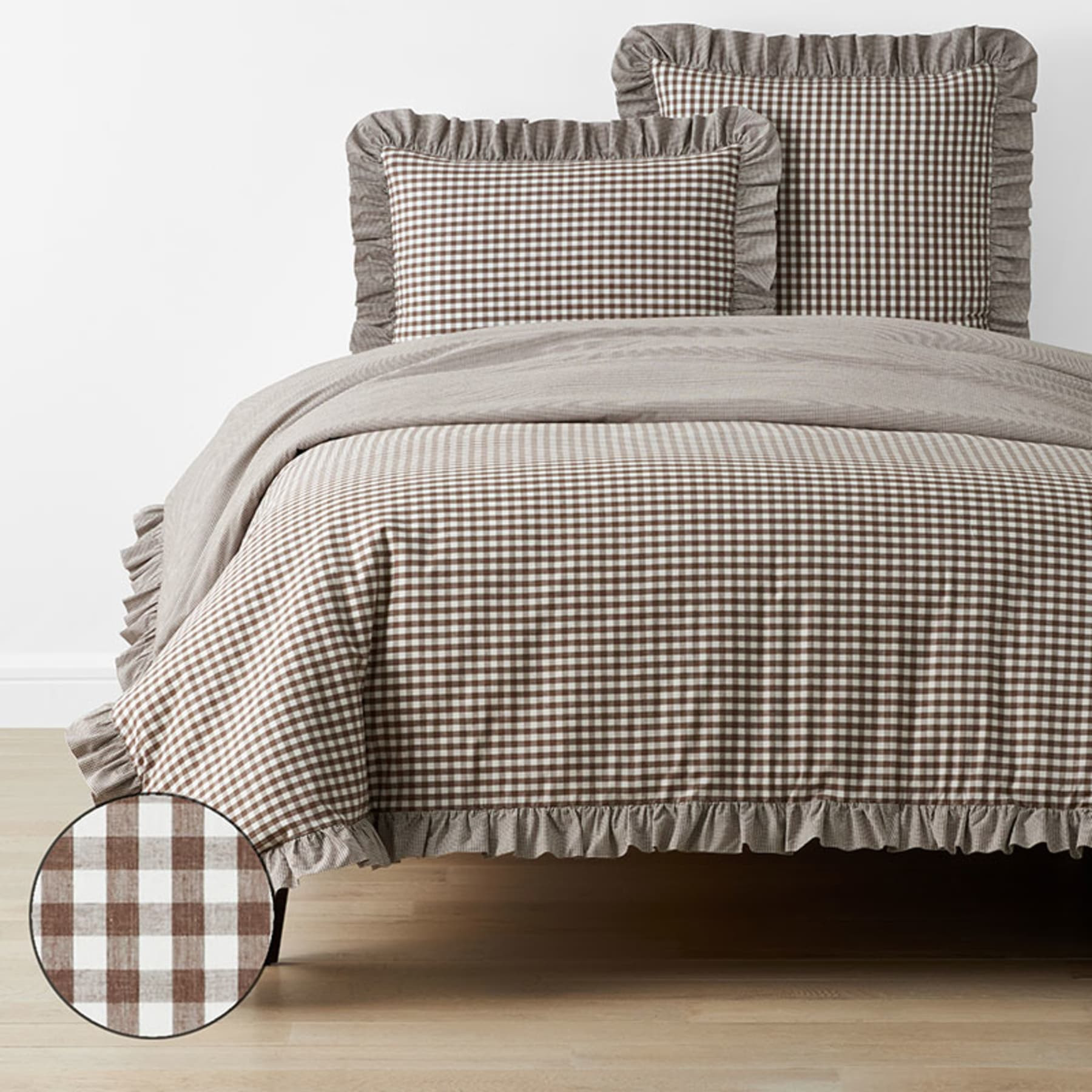 Gingham Classic Cool Melange Cotton Percale Duvet Cover - Brown, Twin/Twin XL | The Company Store