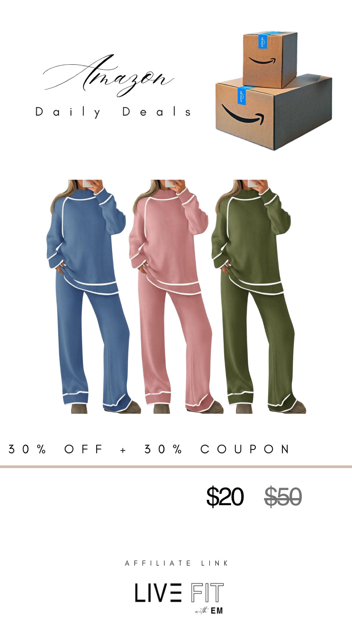 Comfy and stylish all in one! This Amazon two-piece sweatsuit is under $20, perfect for a casual day or lounging at home. Don’t forget to use code 30JJAFG2 for extra savings! 
 #AmazonFinds #DailyDeals #LoungewearGoals

#LTKSaleAlert #LTKFindsUnder50 #LTKSeasonal